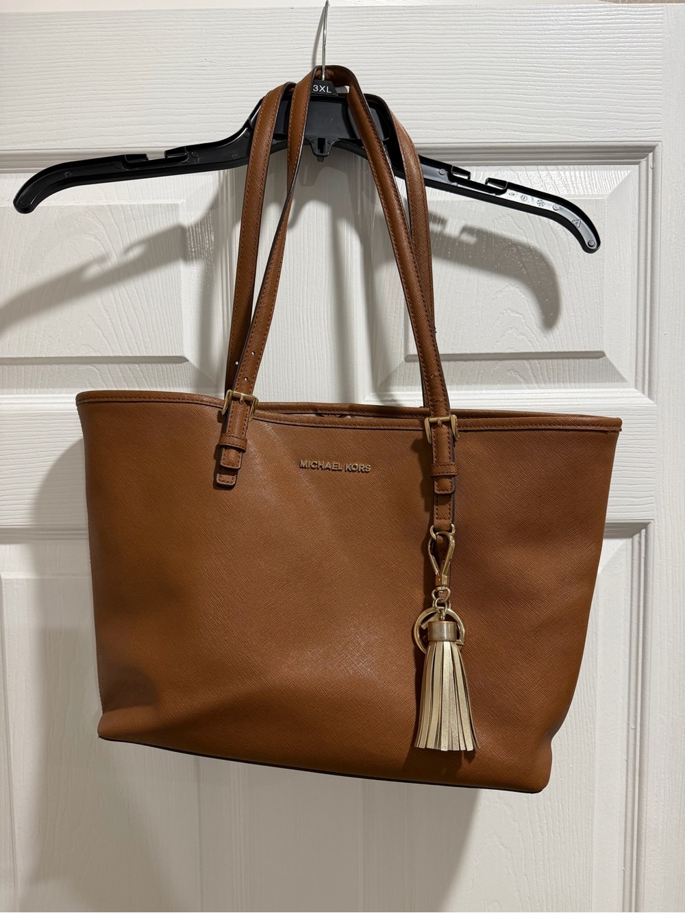 Michael Kors Cognac Leather Tote with Tassel Charm